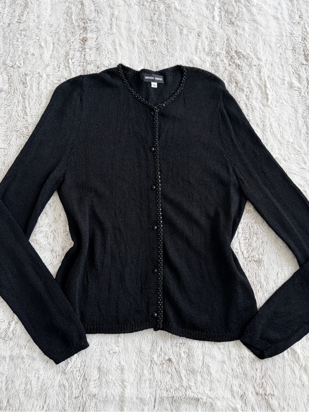 🖤 Vintage Y2K 90s Brenda Serper Black Sparkly Beaded Cardigan Whimsy Goth Office - Picture 11 of 11